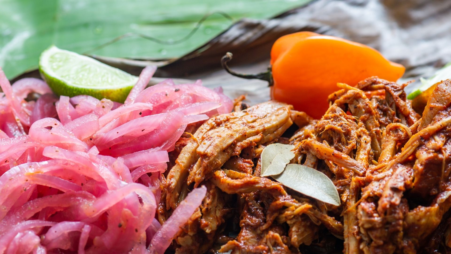 Quick pickled red shallots served